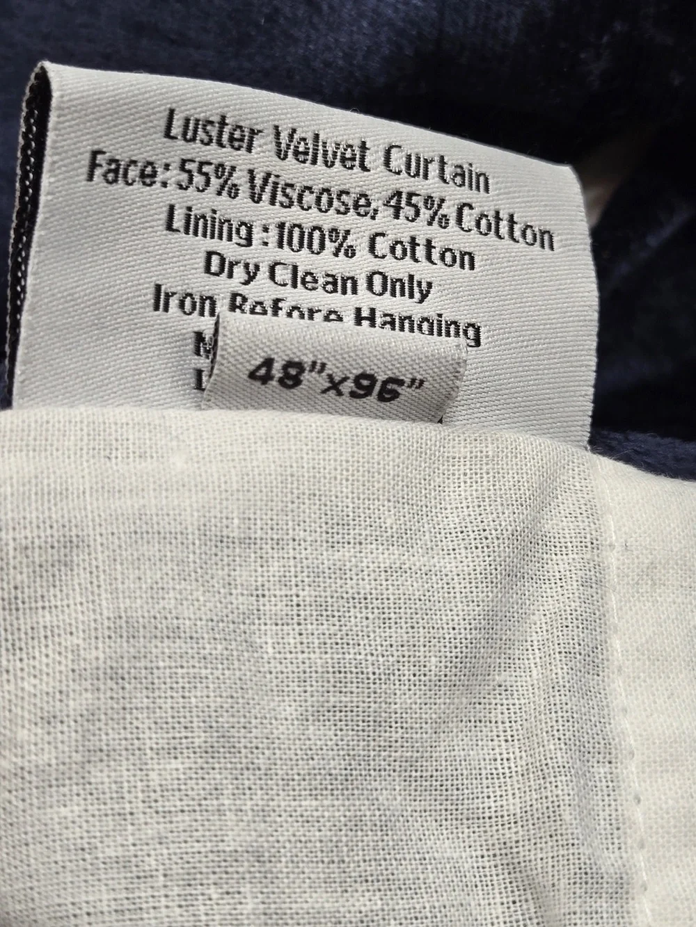 NWT QUINCE 1 48x96 Luster Velvet Curtain Navy 9347